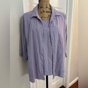 Blair Linen Blend 2-Piece Top Set L Lavender Button Front Shirt & Tank